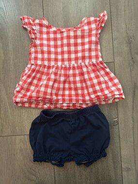 Carters Infant Red & White Gingham Peplum Top Paired W/Navy Shorts - Sz: 9m